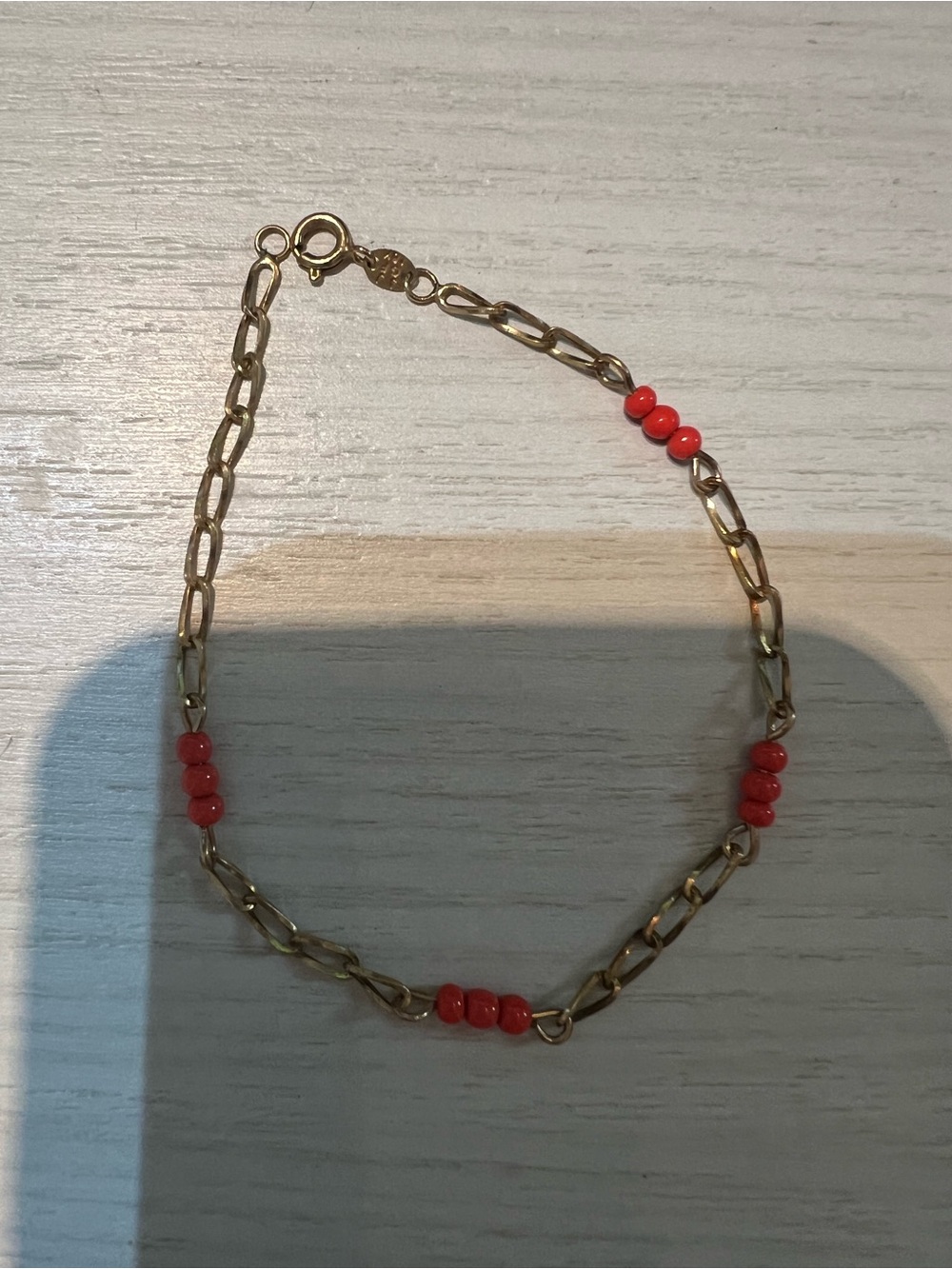 8 inch 18k Gold Filled Bracelet with Coral Bead Stations